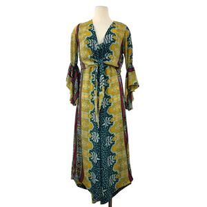 Cienna 2-Piece Raj Jumpsuit and Crop Top Bolero Silk Blend Green Floral S/M NWT